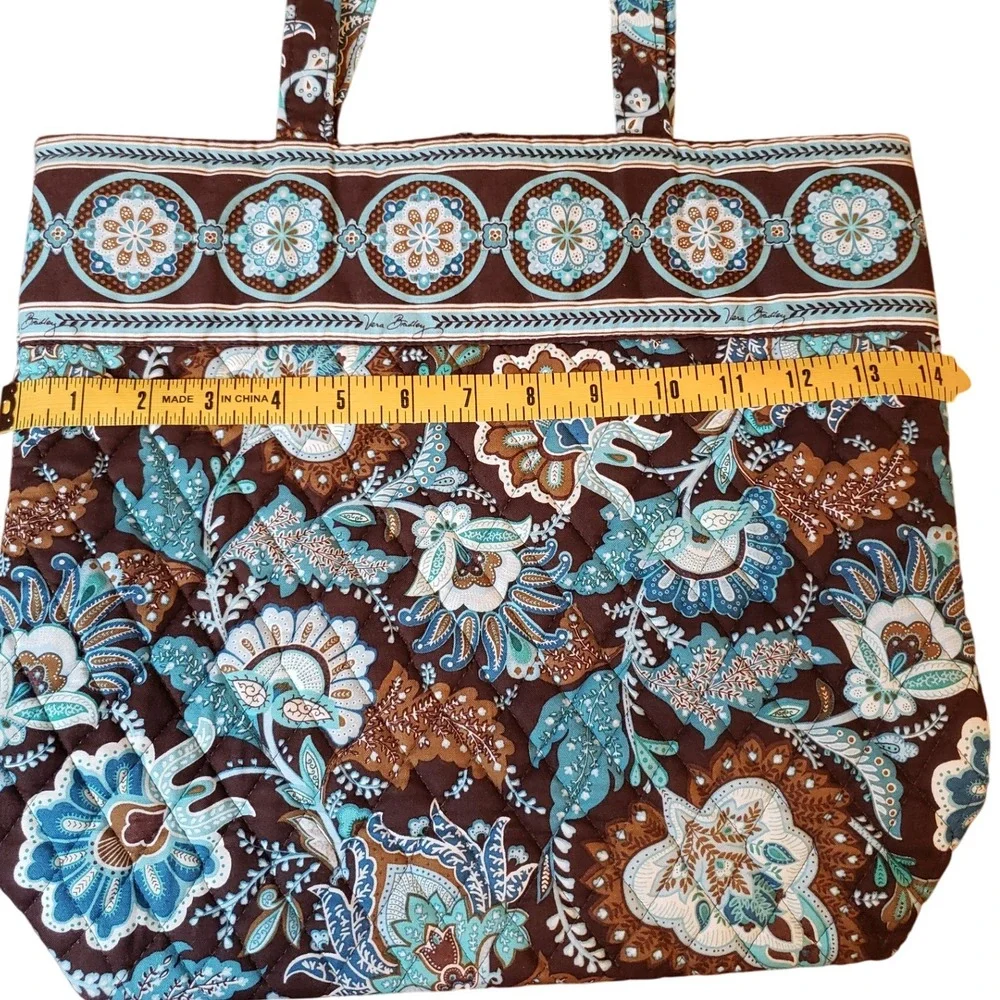 Vera Bradley Quilted‎ Tote Bag Brown Blue Floral Print Button Closure